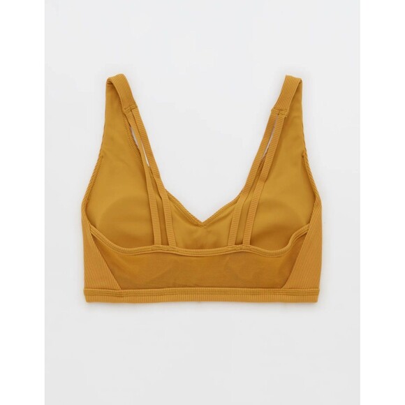 OFFLINE By Aerie Ribbed Plunge Sports Bra Honey Size Large - Picture 2 of 11